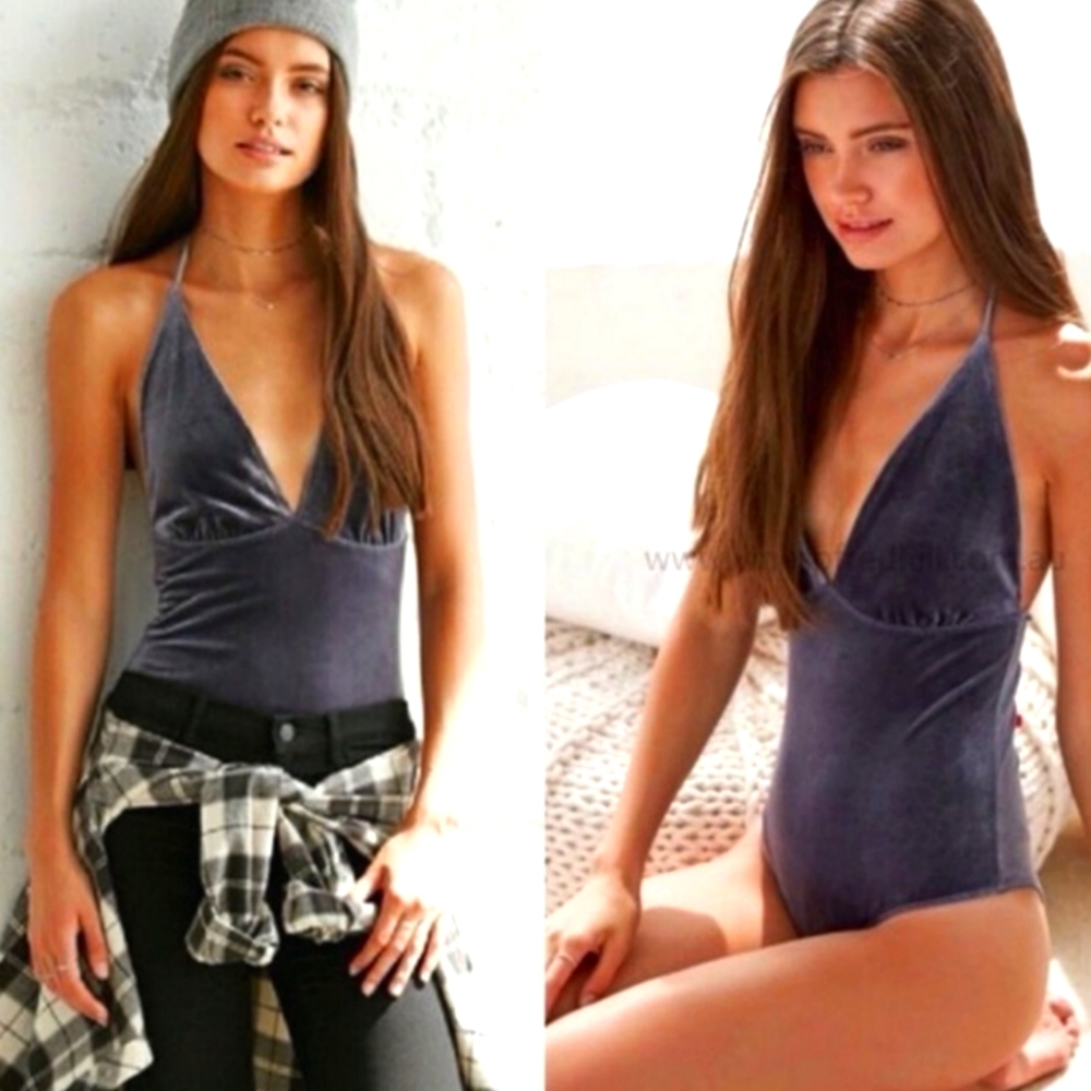 PacSun Crushed Velvet Halter Bodysuit